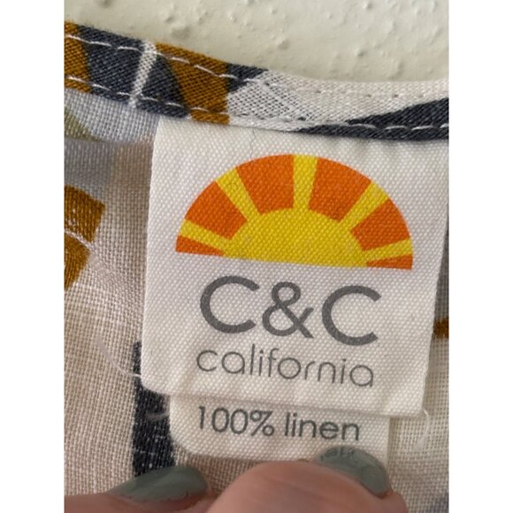 C&C California 100% Linen Button Down Tropical Print Sleeveless Shirt L - Picture 5 of 8